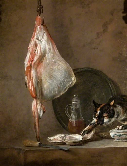 Jean Siméon Chardin - Natura morta con gatto, Burrell Collection